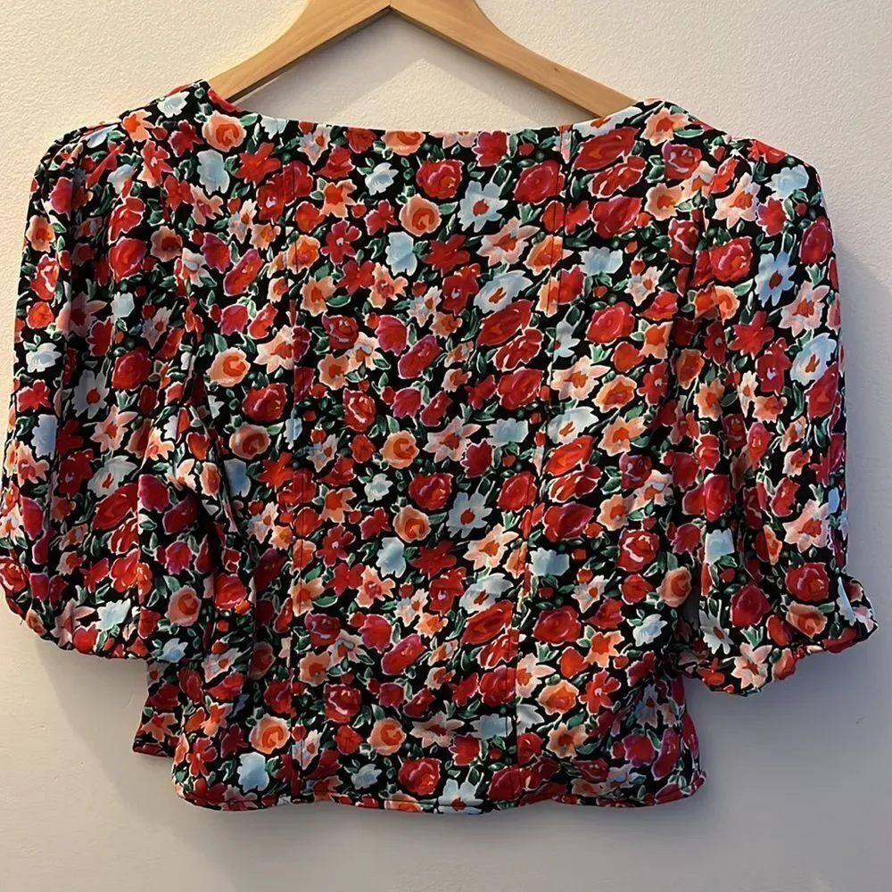 ASTR The Label Floral Elbow Sleeve Cropped Blouse,‎ Large, NWT